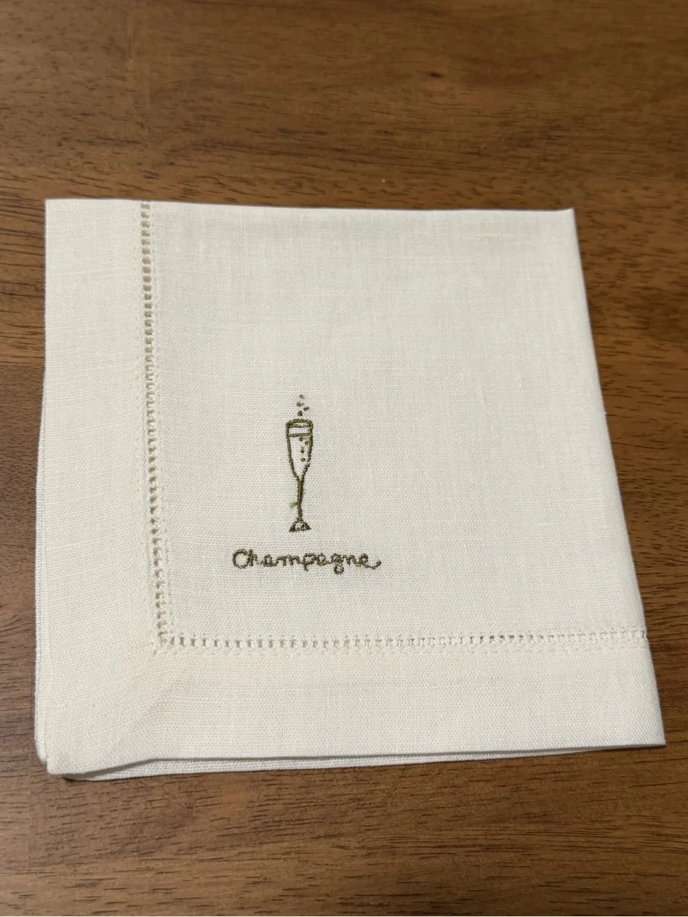 Williams-Sonoma Cheese Cocktail Napkins Linen Cotton Green Embroidered